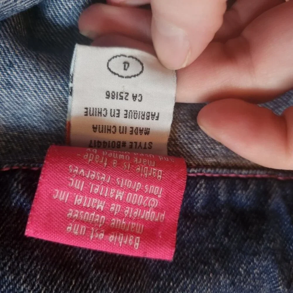 Barbie Kids Denim Jacket Pink Stitch Floral‎ Embroidery Size 4